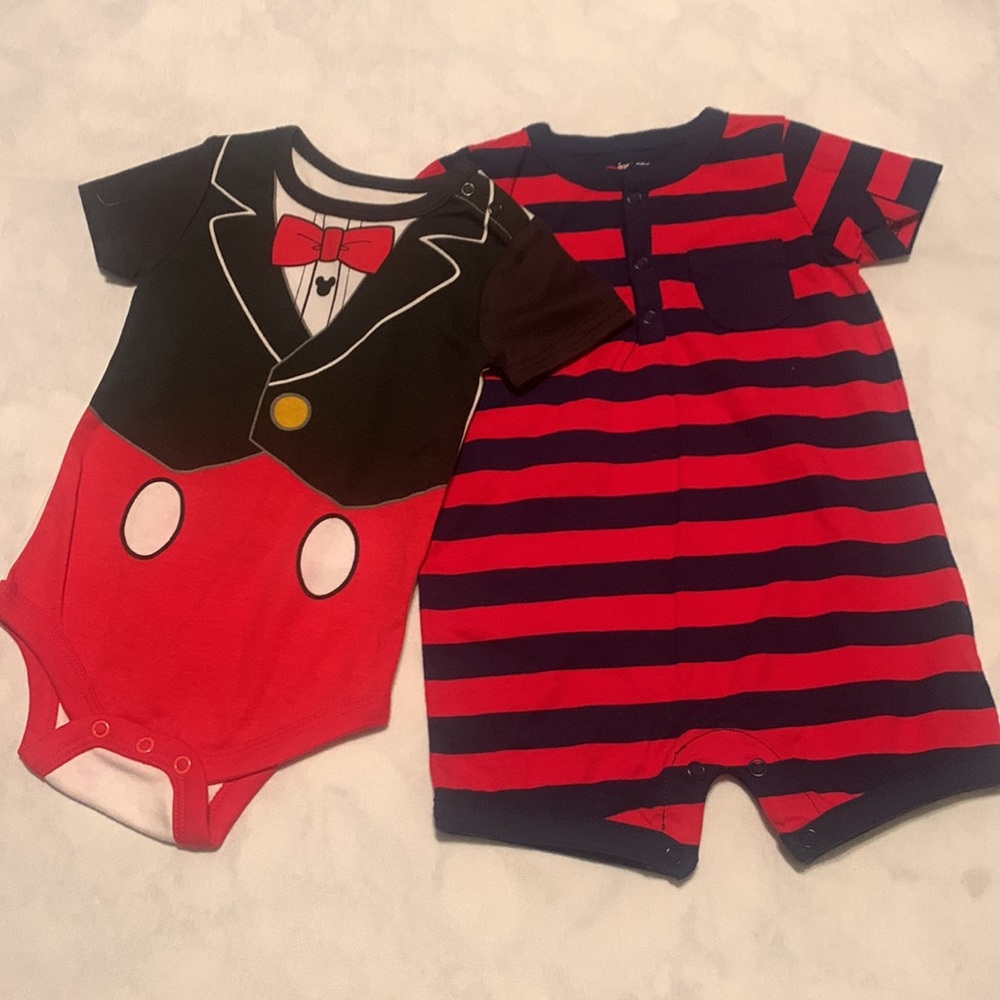 *Mickey Mouse & Striped Red Navy Onesie NWOT 6-9M